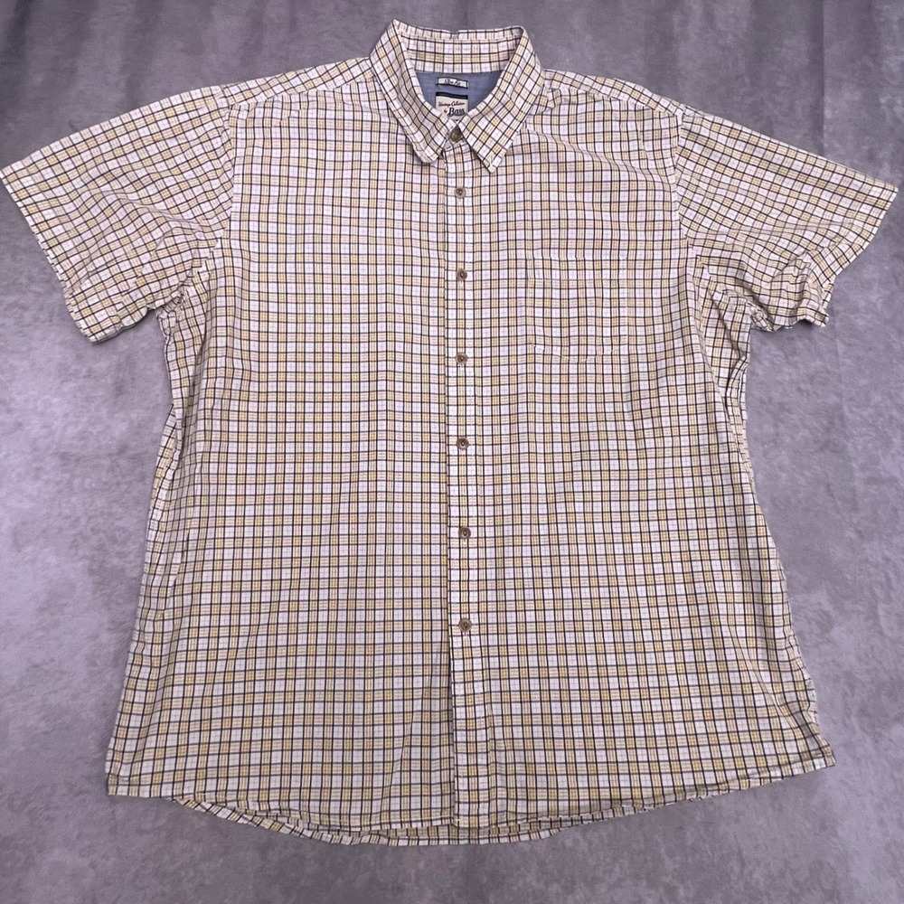 GH Bass Heritage Collection Shirt Mens XL Yellow Plaid Slim Fit Cotton Short Slv